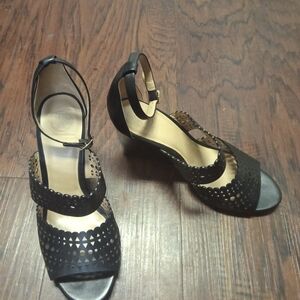 Elegant Black Cutout Wedge Sandals